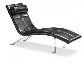 Black Leatherette Modern Chaise Lounger with Head Cushion [ZMC-Rhumba black]