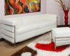 White Leather Le Corbusier Style Sofa w/Two Free Ottomans