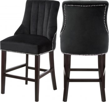 Oxford Counter Stool 722 Set of 2 Black Velvet Fabric - Meridian [MRDC-722 Oxford Black]