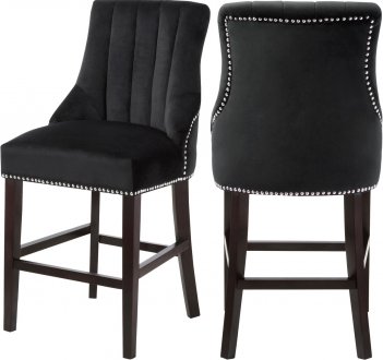 Oxford Counter Stool 722 Set of 2 Black Velvet Fabric - Meridian