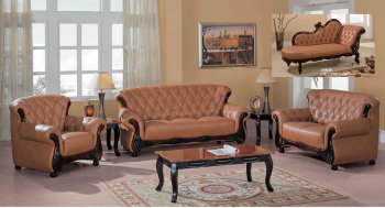 Brown Leather Stylish Living Room W/Button-Tufted Backs [GFS-9110 Brown]