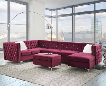 Jaszira Sectional Sofa 6Pc 57330 in Burgundy Velvet by Acme [AMSS-57330 Jaszira 6pc]