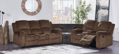 U3118C Motion Sectional Sofa - Coffee Chenille Fabric by Global