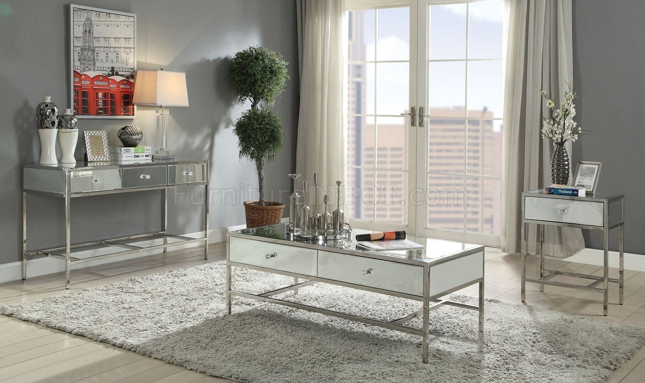 Acme 80555 Weigela Coffee Table - Mirrored & Chrome - 18 x 48 x 24 in.