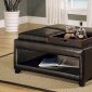 Black Leather Traditional Cocktail Ottoman w/Open Base Storage