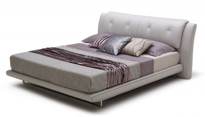 Posh Bed by Beverly Hills Furniture in Light Grey Full Leather