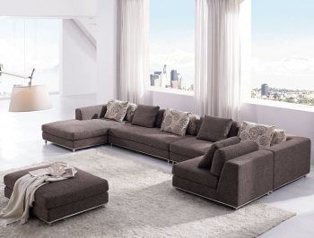 Brown Fabric Modern Sectional Sofa w/Ottoman [THSS-ANM9708-2]