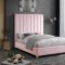 Via Upholstered Bed in Pink Velvet Fabric by Meridian