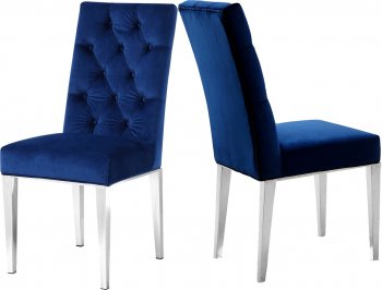 Juno Dining Chair 732 Set of 2 in Navy Velvet Fabric by Meridian [MRDC-732 Juno Navy]