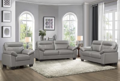 Denizen Sofa & Loveseat 9537GRY Gray Leather Match - Homelegance