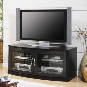 Black Finish Modern TV Stand w/Two Glass Doors [CRTV-700707]