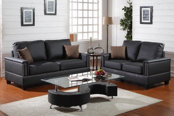 F7873 Sofa & Loveseat Set in Black Bonded Leather by Boss [PXS-F7873 Mini]