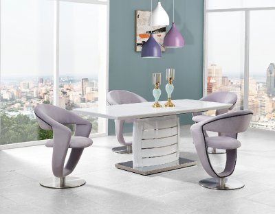 D4801DT Dining Table in White by Global w/Optional Grey Chairs