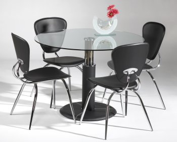 Round Clear Glass Top Modern 5Pc Dining Set w/Black Base [CYDS-GLADYS-DT-SET]