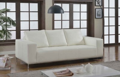 Linea Sofa & Loveseat Set in White Leather by Whiteline