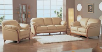 Beige Leather Elegant Living Room Set with Wooden Accents [GFS-7-46813LBE]