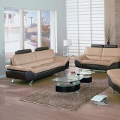 Beige & Brown Two-Tone Leather Modern 3Pc Living Room Set