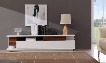 White Lacquer Finish Modern TV Stand w/Two Large Drawers [JMTV-061]