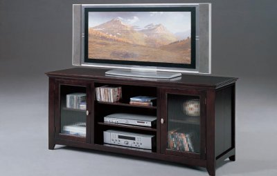 Espresso Finish Modern TV Stand w/Framed Glass Doors