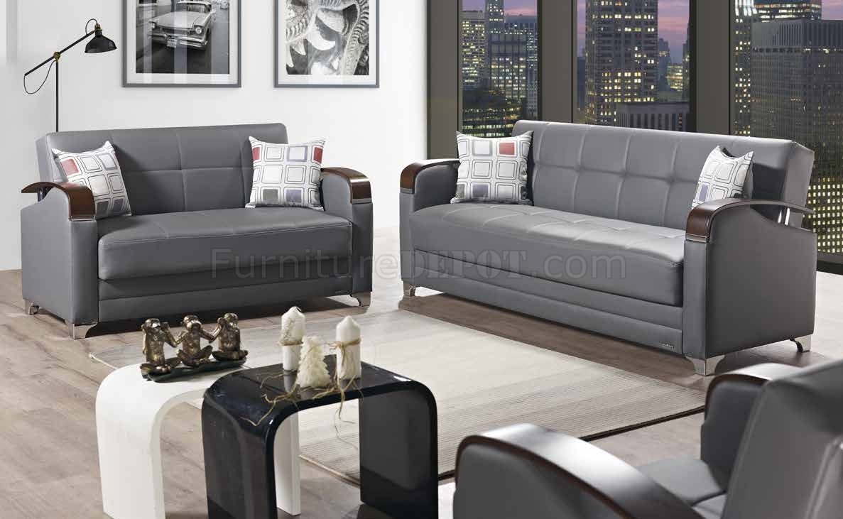 Etro Sofa Bed Convertible in Dark Gray Leatherette by Mobista - Click Image to Close