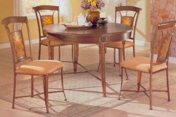 Cherry Finish Round Dining Table with Gold Coating Metal Frame [CRDS-135-120231]