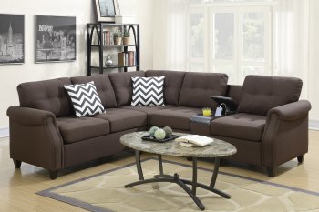 F6596 Sectional Sofa in Dark Coffee Fabric by Poundex [PXSS-F6596 Dark Coffee]