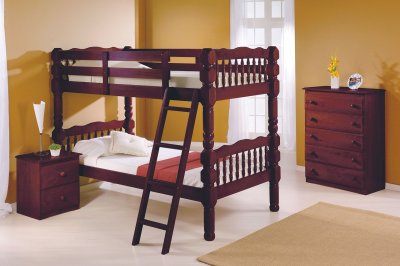 Dark Cherry Finish Contemporary Twin Bunk Bed