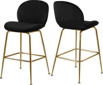 Paris Counter Stool 787 Set of 2 Black Velvet Fabric by Meridian [MRDC-787 Paris Black]