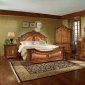 Natural Wood Finish Elegant Traditional Bedroom W/Hand Carvings