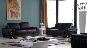 Black Bonded Leather Sofa, Loveseat & Chair Set w/Metal Legs [DSS-Thewave-Black-3pc]