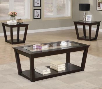 Rich Cappuccino Finish Modern 3Pc Coffee Table Set w/Glass Tops [CRCT-701506]