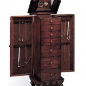 Antique Cherry Finish Stylish Jewelry Armoire w/Flip Top Mirror