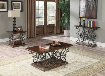 705118 Coffee Table 3Pc Set in Merlot by Coaster w/Options