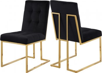 Pierre Dining Chair 714 Set of 2 Black Velvet Fabric by Meridian [MRDC-714 Pierre Black]