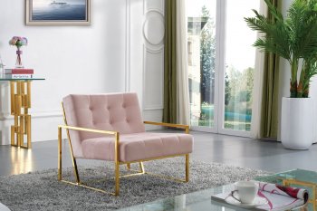 Pierre Accent Chair 523 in Pink Velvet Fabric by Meridian [MRCC-523 Pierre Pink]