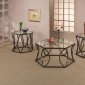 Glass Top & Bronze Tone Metal Base Modern 3Pc Coffee Table Set