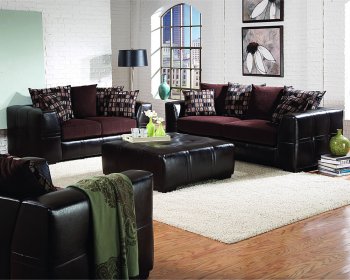 Brown Chenille Living Room W/Dark Brown Vinyl Leather Base [CRS-324-501701]