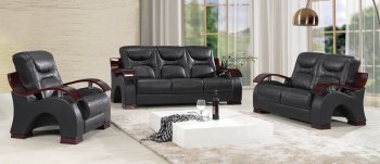 Black Bonded Leather Contemporary Sofa w/Wooden Arms [GYS-G130-Black]