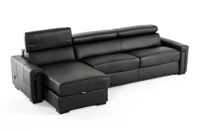 Sacha Sectional Sofa Bed in Black Full Leather by VIG