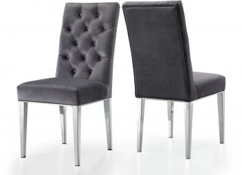 Juno Dining Chair 732 Set of 2 in Grey Velvet Fabric by Meridian [MRDC-732 Juno Grey]