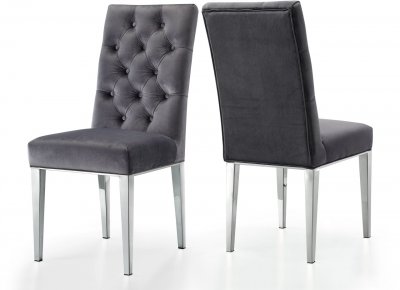 Juno Dining Chair 732 Set of 2 in Grey Velvet Fabric by Meridian