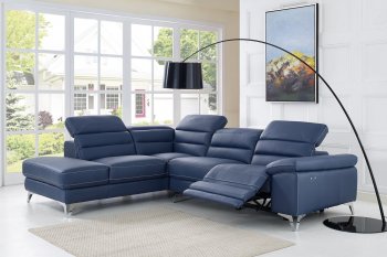 Johnson Power Motion Sectional Sofa in Navy Leather by Whiteline [WLSS-Johnson Navy Blue]