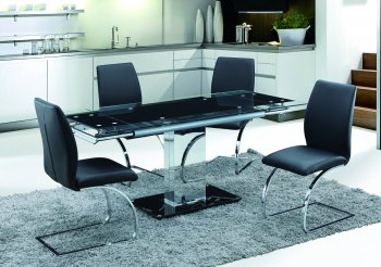 Antonia Dining Table 5Pc Set Black Glass Top by Chintaly [CYDS-Antonia]