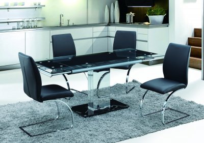 Antonia Dining Table 5Pc Set Black Glass Top by Chintaly