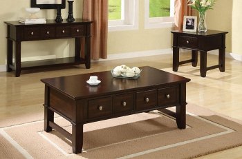 Dark Espresso Finish Coffee, Console & End Table Set w/Drawers [PXCT-F6193]