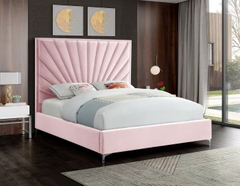 Eclipse Bed in Pink Velvet Fabric by Meridian w/Options [MRB-Eclipse Pink]