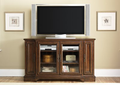 Cognac Finish Contemporary Tall TV Stand w/Storages