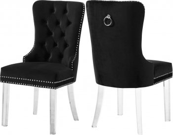 Miley Dining Chair 746 Set of 2 Black Velvet Fabric by Meridian [MRDC-746 Miley Black]