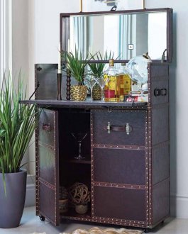 182634 Bar Cabinet in Dark Brown Leatherette by Coaster