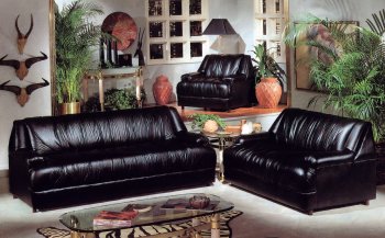 Black Vinyl Modern Sofa w/Optional Loveset & Chair [WDS-2034]